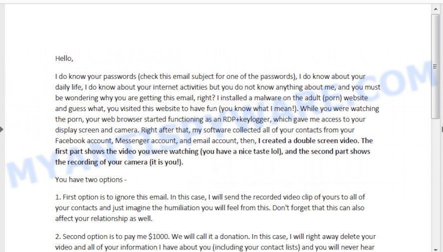 I do know your passwords bitcoin email scam