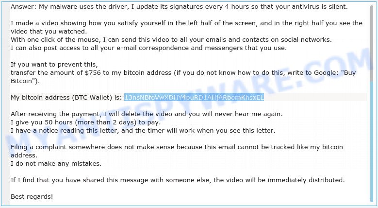 13nsNBfoVwXDHY4puRD1AHjARbomKhsxEL Bitcoin  Email Scam