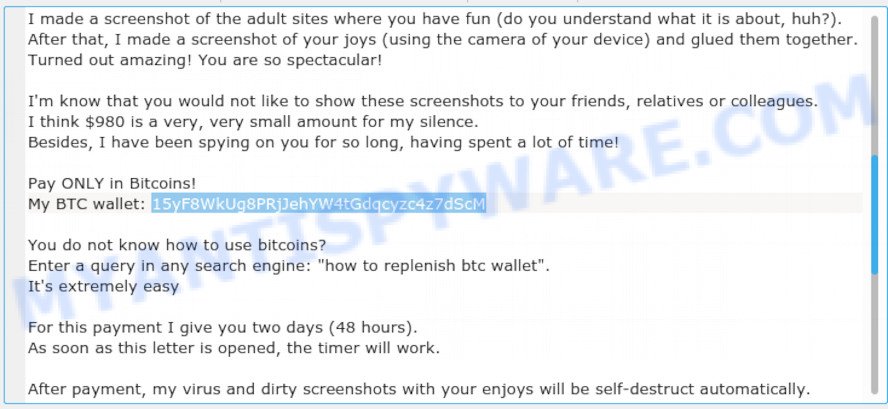 15yF8WkUg8PRjJehYW4tGdqcyzc4z7dScM Bitcoin Email Scam