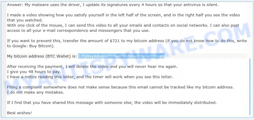 17Q9xyA8uqgsEkfseEYmNRw9thmeY7Uypq Bitcoin Email Scam