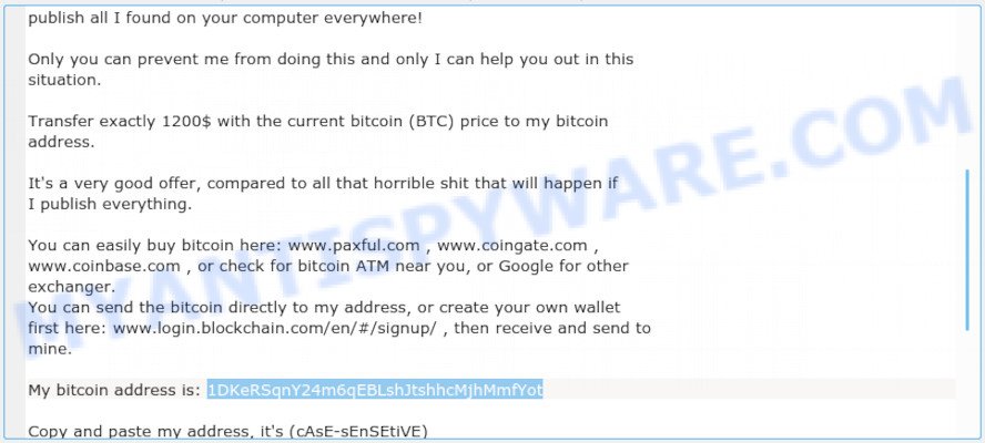 1DKeRSqnY24m6qEBLshJtshhcMjhMmfYot Bitcoin Email Scam