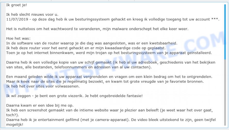 Ik heb slecht nieuws voor u EMAIL SCAM