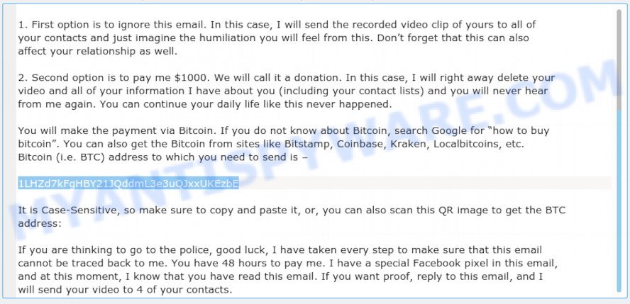 1LHZd7kFgHBY21JQddmL3e3uQJxxUKEzbE Bitcoin Email Scam