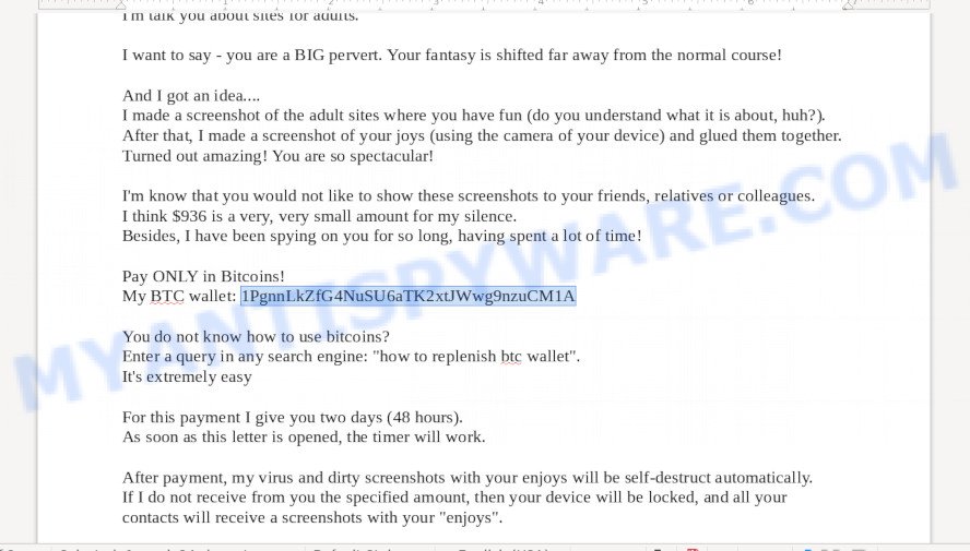 1PgnnLkZfG4NuSU6aTK2xtJWwg9nzuCM1A Bitcoin Email Scam
