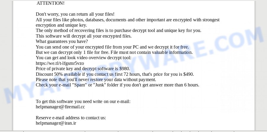 Helpmanager@firemail.cc ransomware