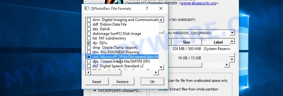 PhotoRec file formats