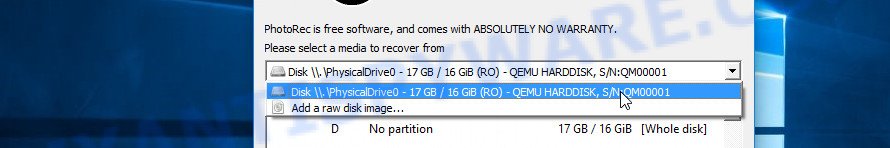 PhotoRec select device