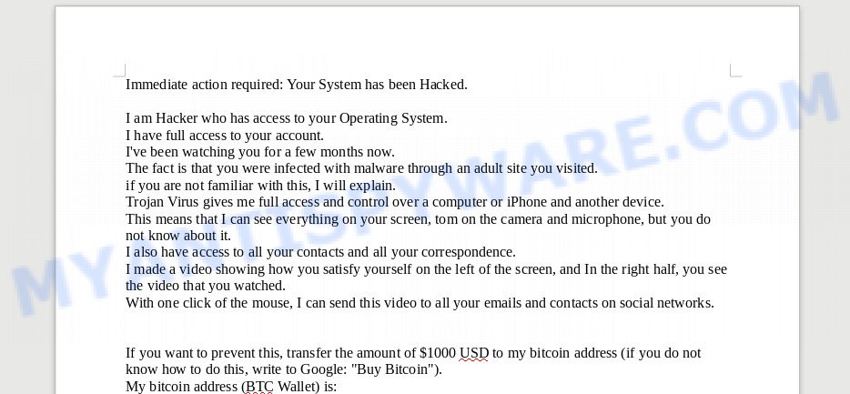 Your system devices has been Hacked Email Scam