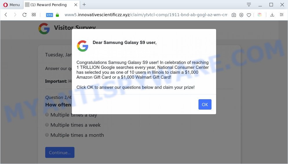 Dear Samsung Galaxy user pop-up scam