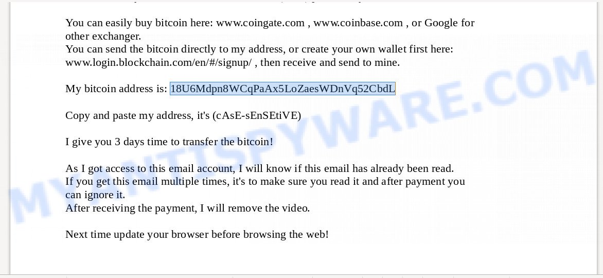 18U6Mdpn8WCqPaAx5LoZaesWDnVq52CbdL Bitcoin Email Scam
