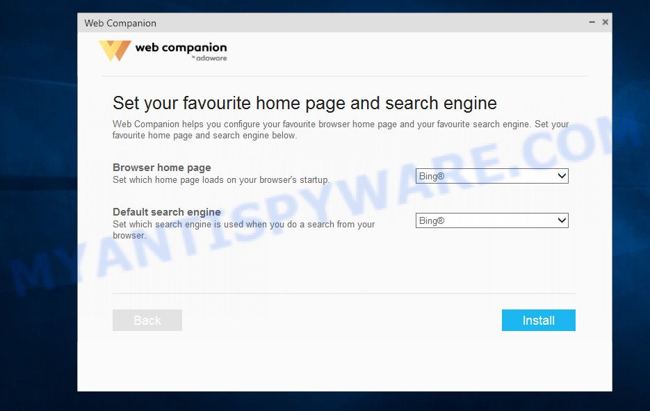 Adaware Web Companion - change browser settings