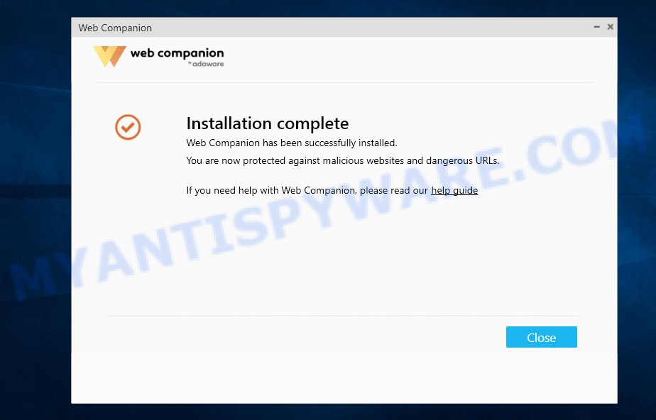 Adaware Web Companion - installation complete