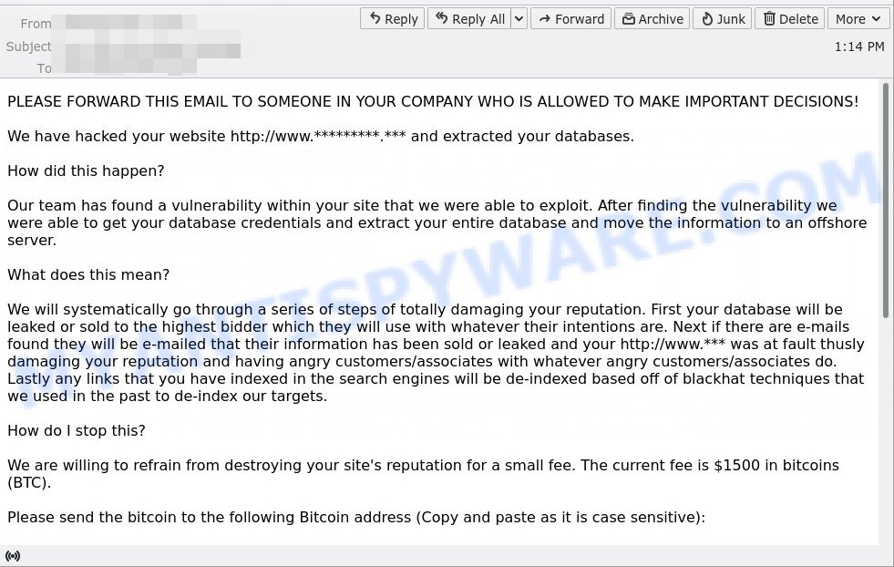 We have hacked your website Email Scam