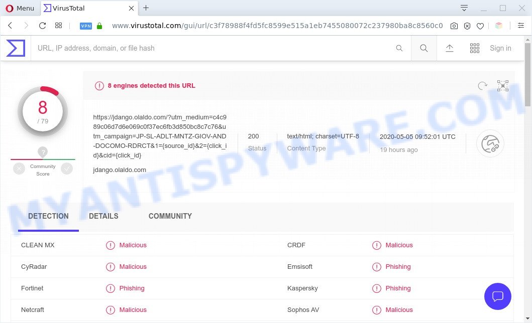 Olaldo.com - VirusTotal Scan results