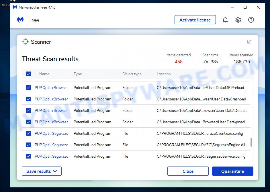 MalwareBytes Anti-Malware (MBAM) for Microsoft Windows, scan for adware is complete