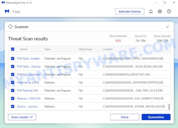 MalwareBytes Free for Microsoft Windows, scan for adware is finished