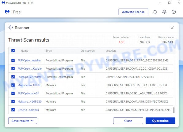 MalwareBytes Free for Microsoft Windows, scan for hijacker is done