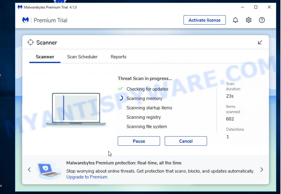 MalwareBytes Free for MS Windows search for adware that causes multiple undesired pop ups