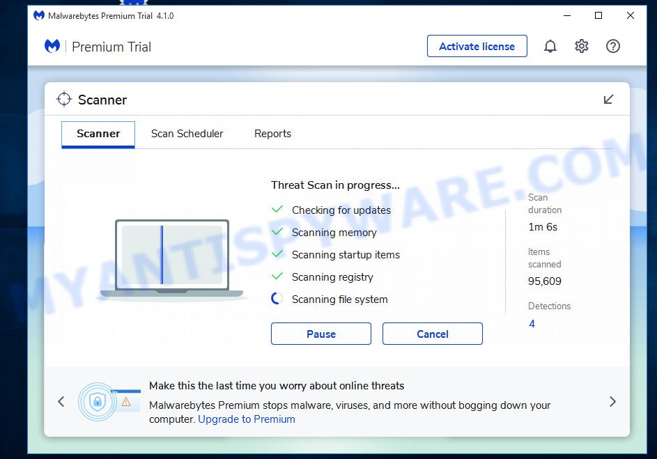 MalwareBytes Free for Windows scan for adware software that causes Espeakennec.top pop ups in your browser