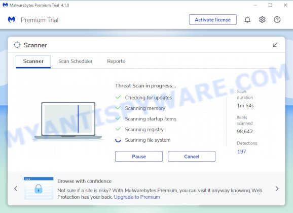 MalwareBytes for Windows scan for adware that causes pop-ups
