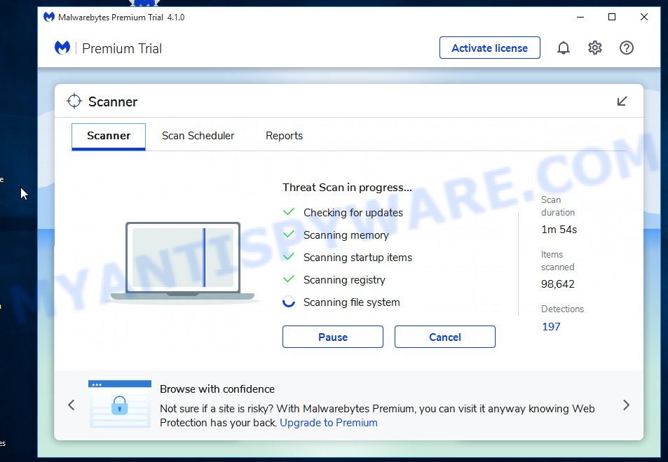 MalwareBytes AntiMalware for Windows look for adware that causes Revercecaptcha.com popup ads in your web browser