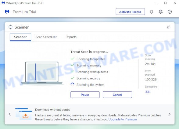 MalwareBytes AntiMalware (MBAM) for Windows detect adware related to the Ablotadom.com popup advertisements