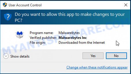 MalwareBytes for Windows uac dialog box