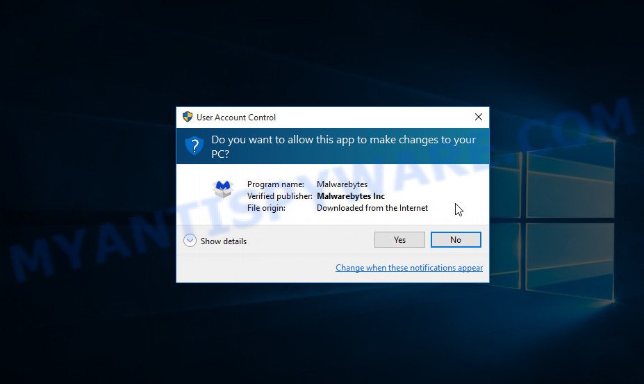 MalwareBytes Free for MS Windows uac prompt