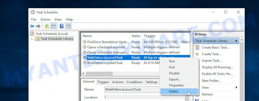 delete WebDefence task