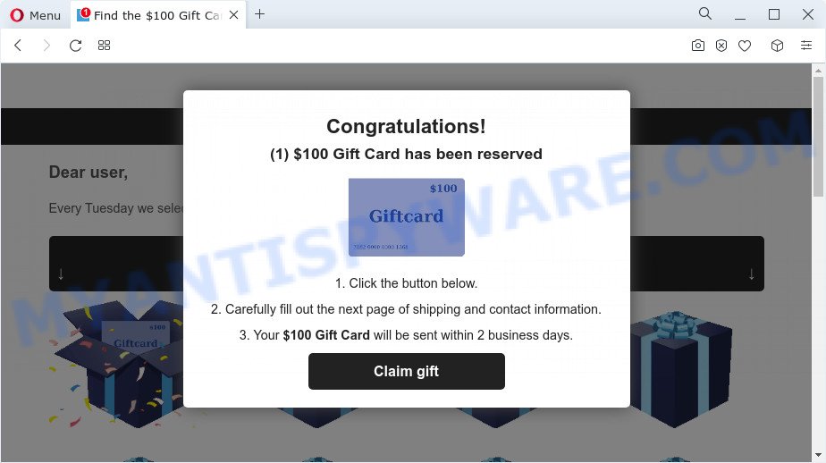 $100 Gift Card pop-ups