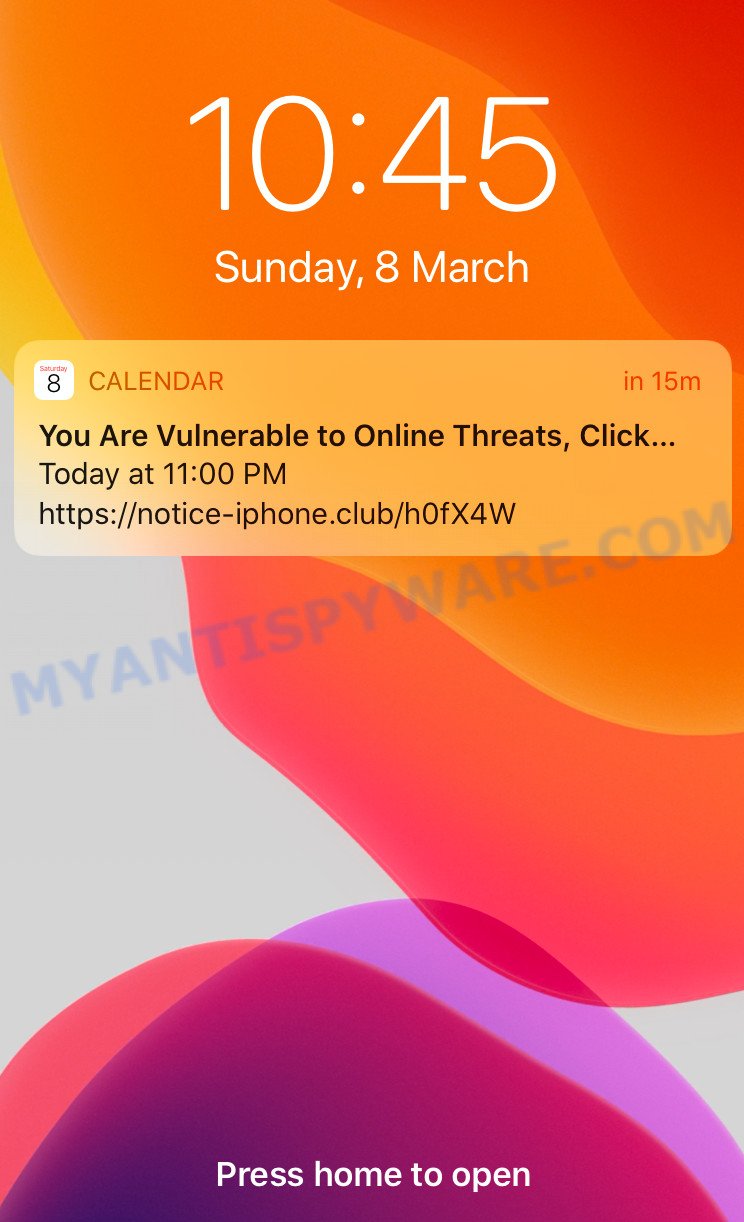 Iphone Calendar virus spam