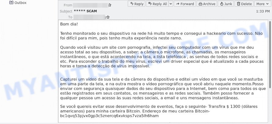 Tenho monitorado o seu dispositivo na rede há muito tempo SCAM