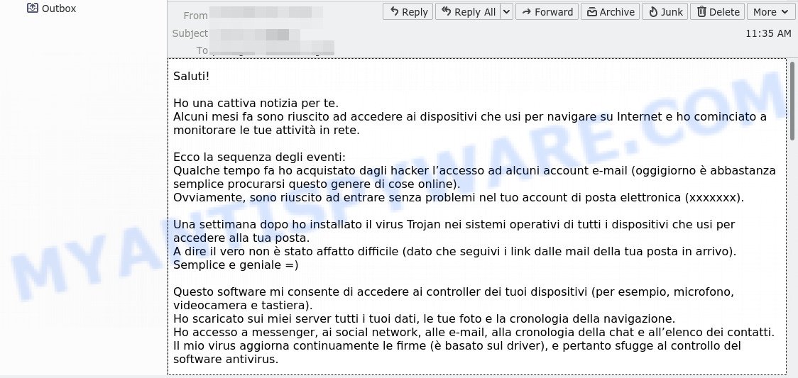 Ho una cattiva notizia per te email scam