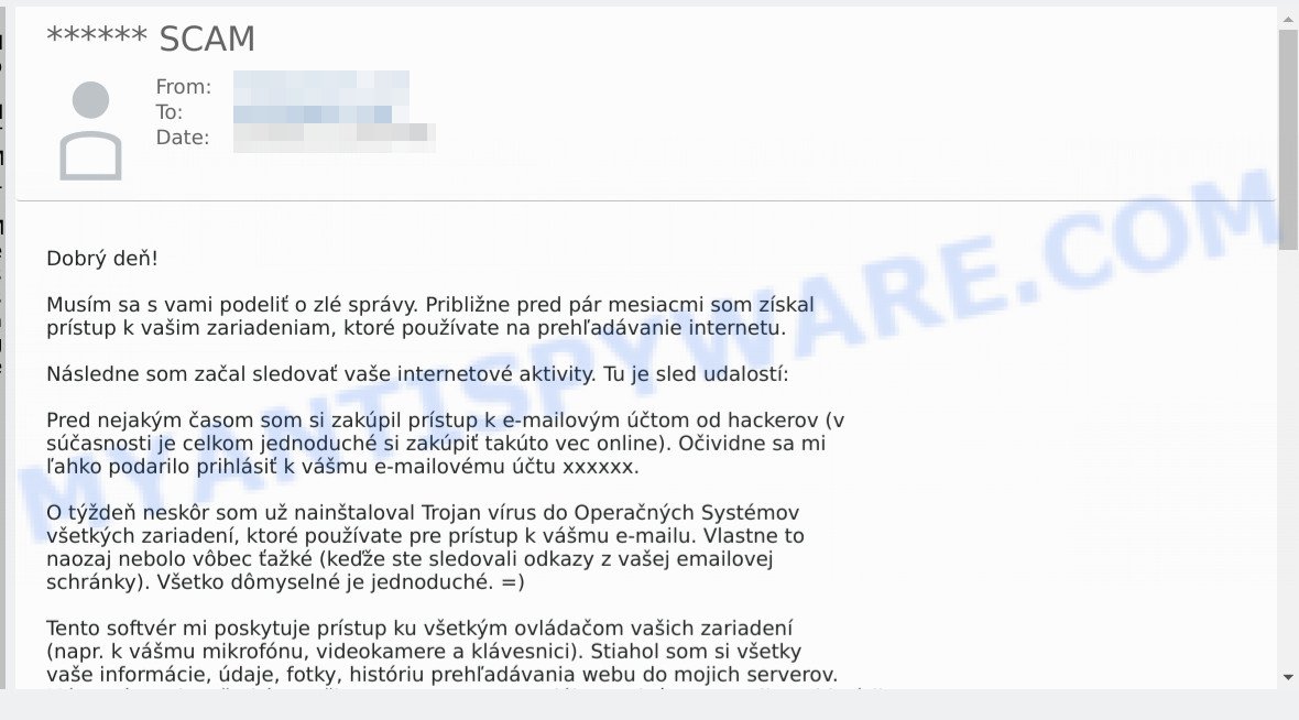 Musím sa s vami podeliť o zlé správy Email Scam