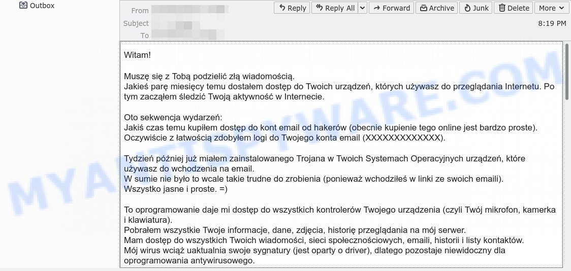 Muszę się z Tobą podzielić złą wiadomością SCAM