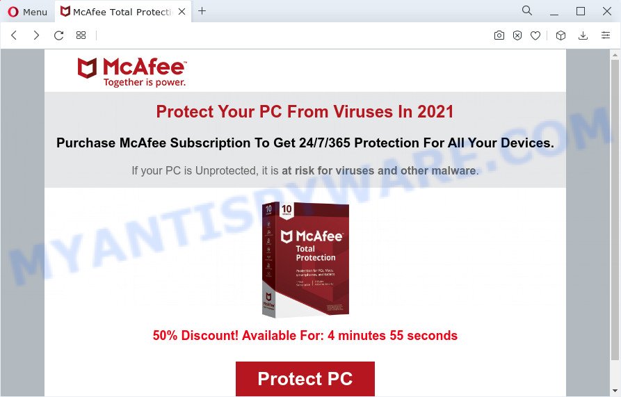 Your McAfee Subscription Has Expired pop-up scam