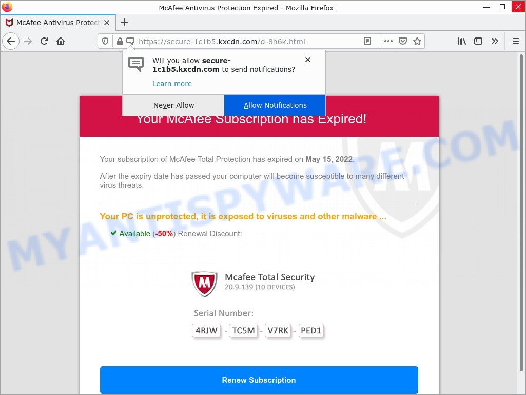 Your McAfee Subscription Has Expired scam