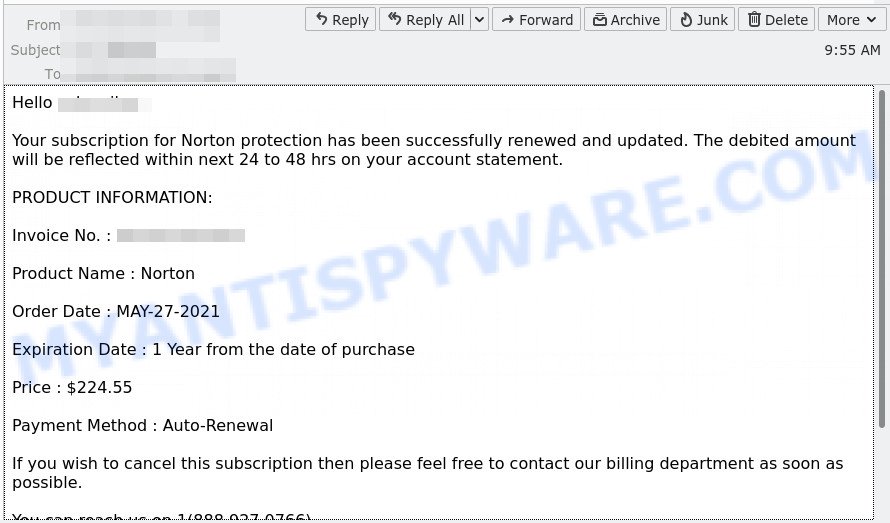 Norton Subscription Has Expired Email SCAM