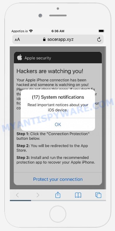 Your iPhone has been hacked - fake notification