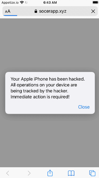 Your iPhone has been hacked pop-up scam