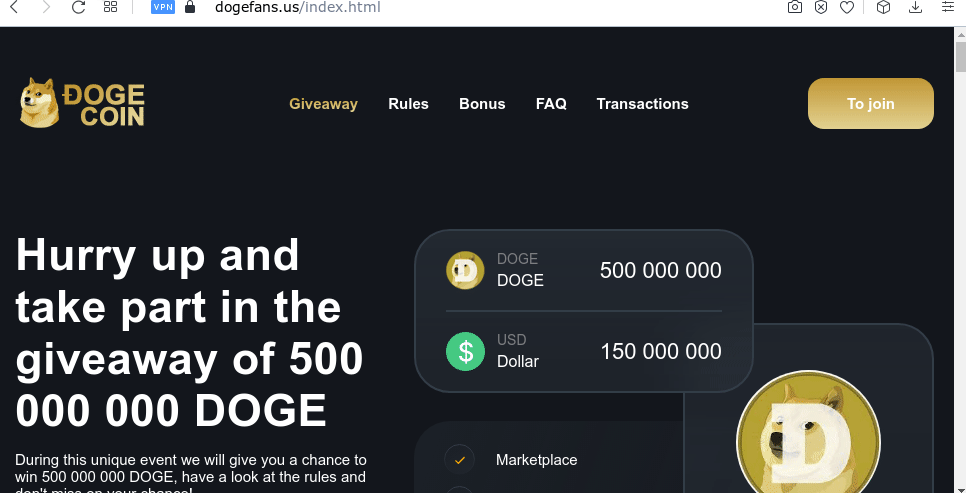 Doge Giveaway scam (GIF)