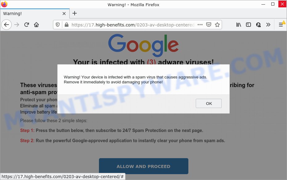Your device is infected with a spam virus SCAM