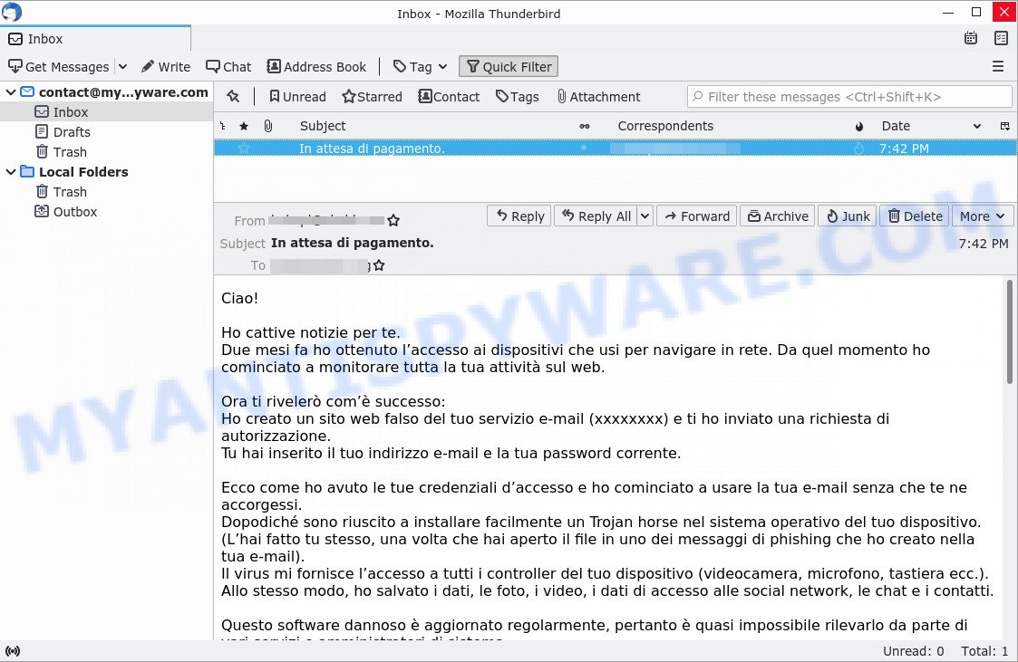 Ho cattive notizie per te EMAIL SCAM