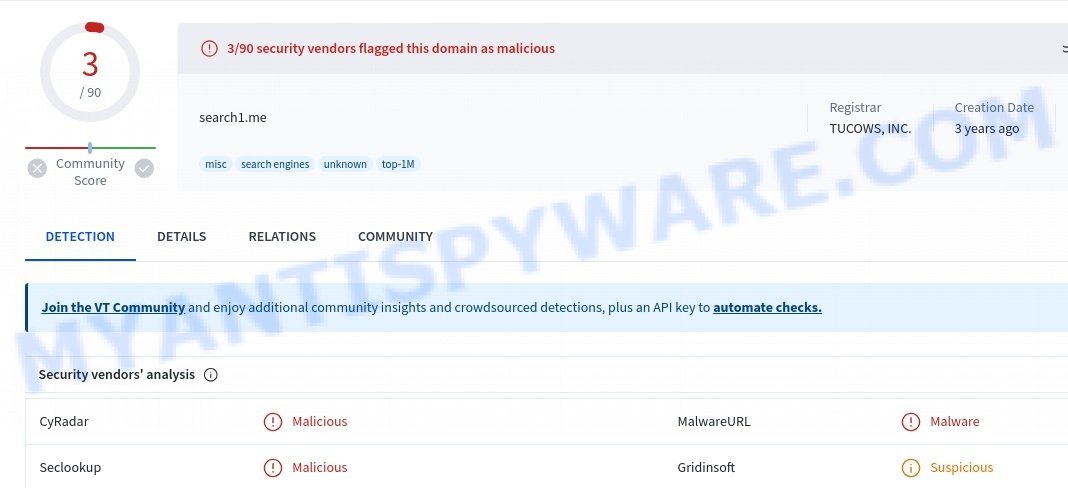 Search1.me virus malware