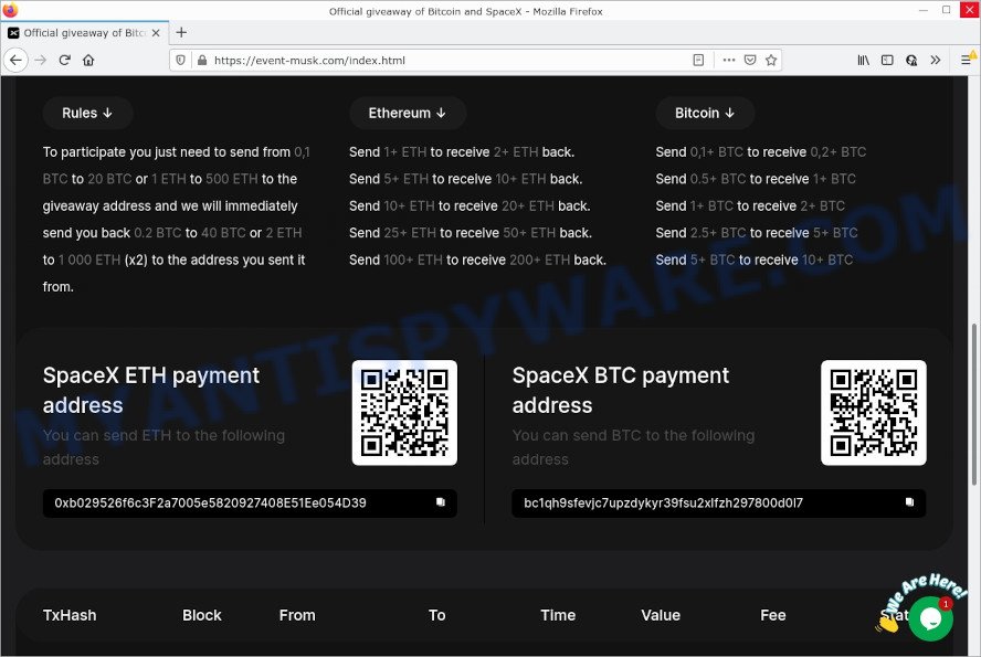 SpaceX BTC And ETH Giveaway scam