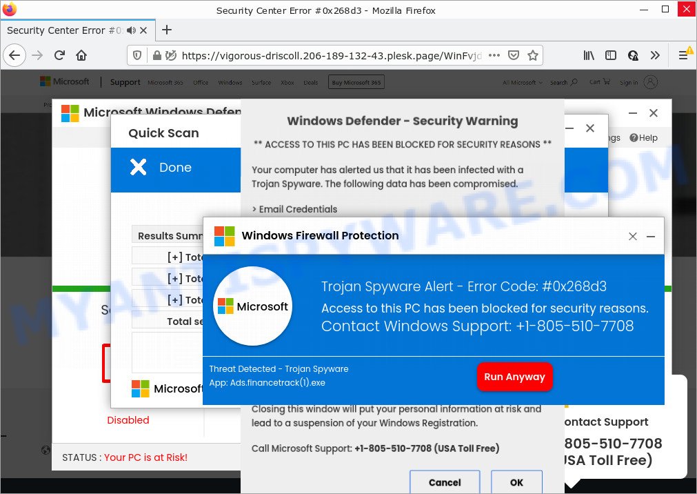 Trojan Spyware Alert pop-up scam