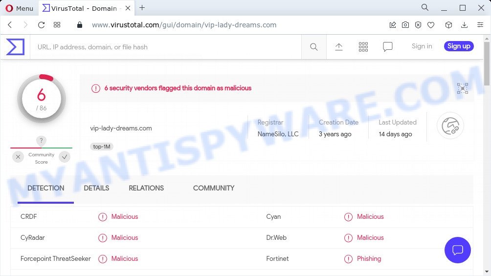 vip-lady-dreams.com malware