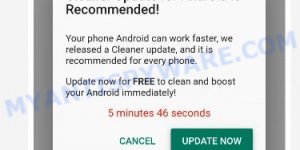 cleaner update for android is recommended pop-up SCAM