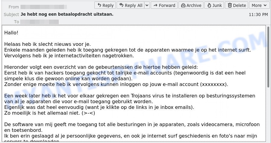 Helaas heb ik slecht nieuws voor je EMAIL SCAM