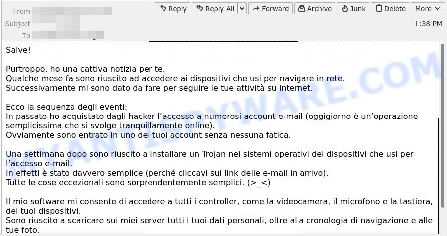 Purtroppo ho una cattiva notizia per te EMAIL SCAM